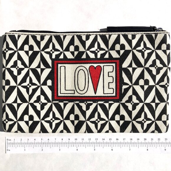 BRIGHTON LOVE Canvas Zipper Pouch Makeup Cosmetic Bag travel heart black & white - Picture 4 of 5